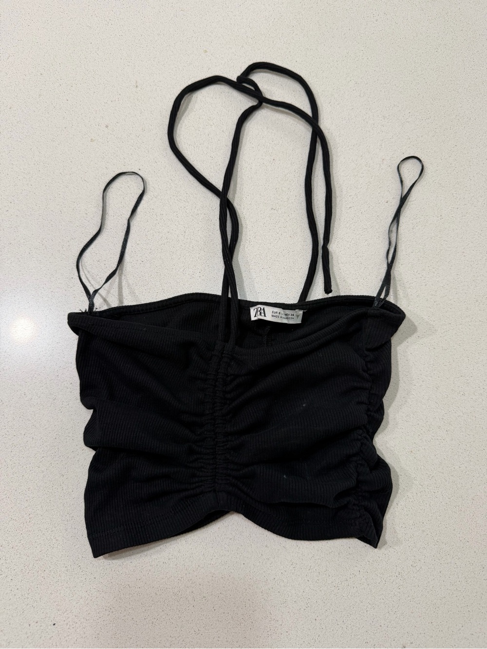 Zara Black Ruched Ribbed Camisole